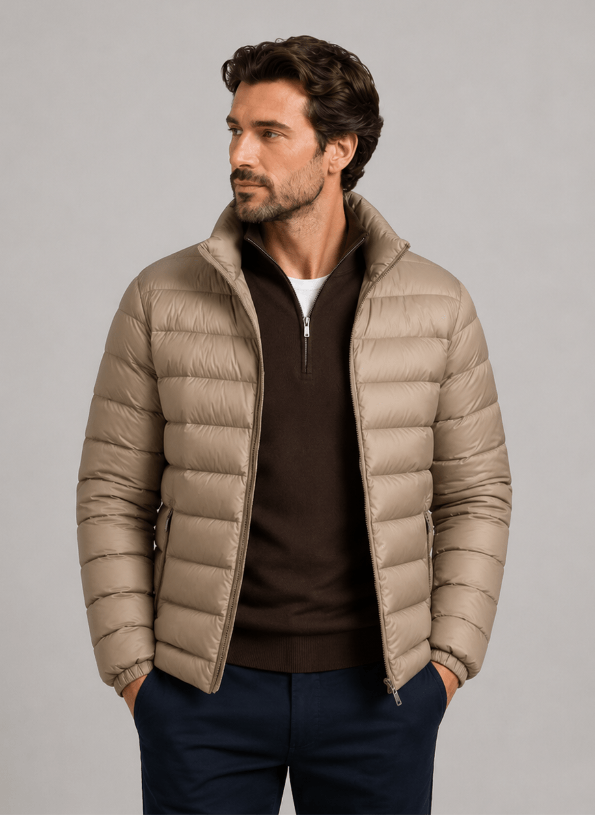 BNMJNY01_540_1-JAQUETA-NYLON-GOMINHOS Jaqueta Puffer Masculina Leve Com Gola Alta e Bolsos - Imagem 1