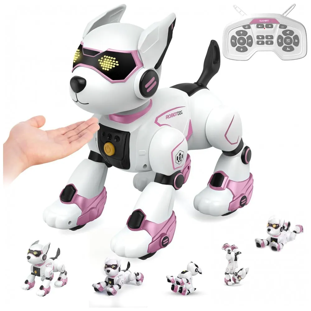 9331663-1600-auto Robô Cachorro Programável Preto com Detalhes Vermelhos | Interactive Robotic Dog Toy | Controle Remoto | Voz e Imitação de Sons para Crianças - Imagem 1