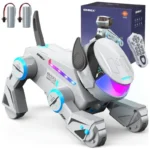 Robô Cachorro Programável Cinza – SIMREX, Cão Robótico Interativo com Bluetooth | Controle Remoto | Sensores de Toque e Dança