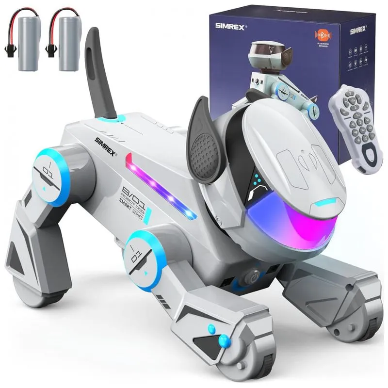 9331730-800-auto Robô Cachorro Programável Cinza – SIMREX, Cão Robótico Interativo com Bluetooth | Controle Remoto | Sensores de Toque e Dança - Imagem 1