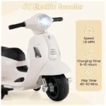 Moto Elétrica Infantil Vespa OLAKIDS Branca 6V Licenciada Rodas de Treinamento Farol LED Buzina Estrutura Metálica 3 Rodas - Imagem 2