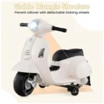 Moto Elétrica Infantil Vespa OLAKIDS Branca 6V Licenciada Rodas de Treinamento Farol LED Buzina Estrutura Metálica 3 Rodas - Imagem 3