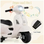 Moto Elétrica Infantil Vespa OLAKIDS Branca 6V Licenciada Rodas de Treinamento Farol LED Buzina Estrutura Metálica 3 Rodas - Imagem 5