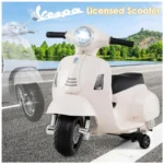Moto Elétrica Infantil Vespa OLAKIDS Branca 6V Licenciada Rodas de Treinamento Farol LED Buzina Estrutura Metálica 3 Rodas - Imagem 8