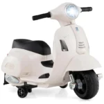 Moto Elétrica Infantil Vespa OLAKIDS Branca 6V Licenciada Rodas de Treinamento Farol LED Buzina Estrutura Metálica 3 Rodas