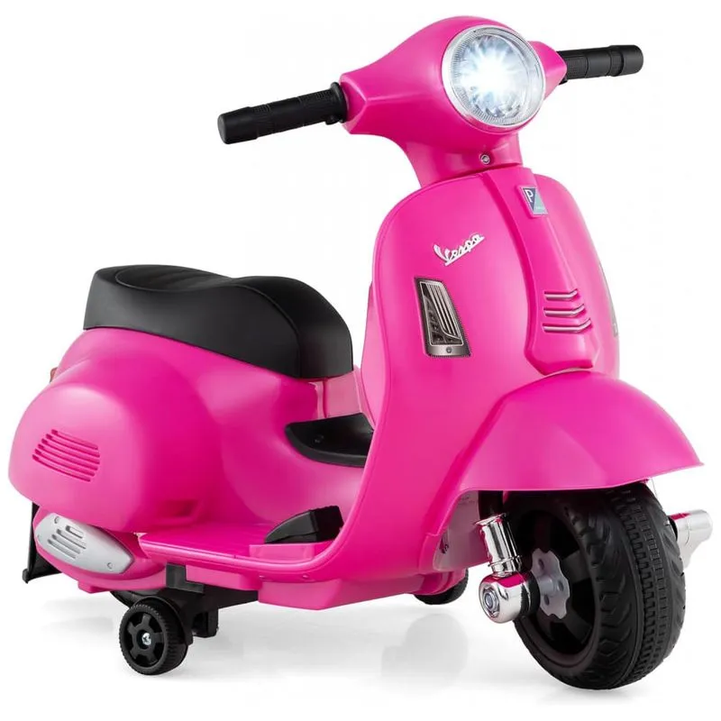 9517759-800-auto Moto Elétrica Infantil Vespa OLAKIDS Rosa 6V Licenciada Rodas de Treinamento Farol LED Buzina Estrutura Metálica 3 Rodas - Imagem 1