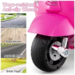 Moto Elétrica Infantil Vespa OLAKIDS Rosa 6V Licenciada Rodas de Treinamento Farol LED Buzina Estrutura Metálica 3 Rodas - Imagem 3