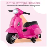 Moto Elétrica Infantil Vespa OLAKIDS Rosa 6V Licenciada Rodas de Treinamento Farol LED Buzina Estrutura Metálica 3 Rodas - Imagem 5