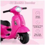 Moto Elétrica Infantil Vespa OLAKIDS Rosa 6V Licenciada Rodas de Treinamento Farol LED Buzina Estrutura Metálica 3 Rodas - Imagem 6