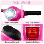 Moto Elétrica Infantil Vespa OLAKIDS Rosa 6V Licenciada Rodas de Treinamento Farol LED Buzina Estrutura Metálica 3 Rodas - Imagem 9