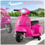 Moto Elétrica Infantil Vespa OLAKIDS Rosa 6V Licenciada Rodas de Treinamento Farol LED Buzina Estrutura Metálica 3 Rodas - Imagem 2