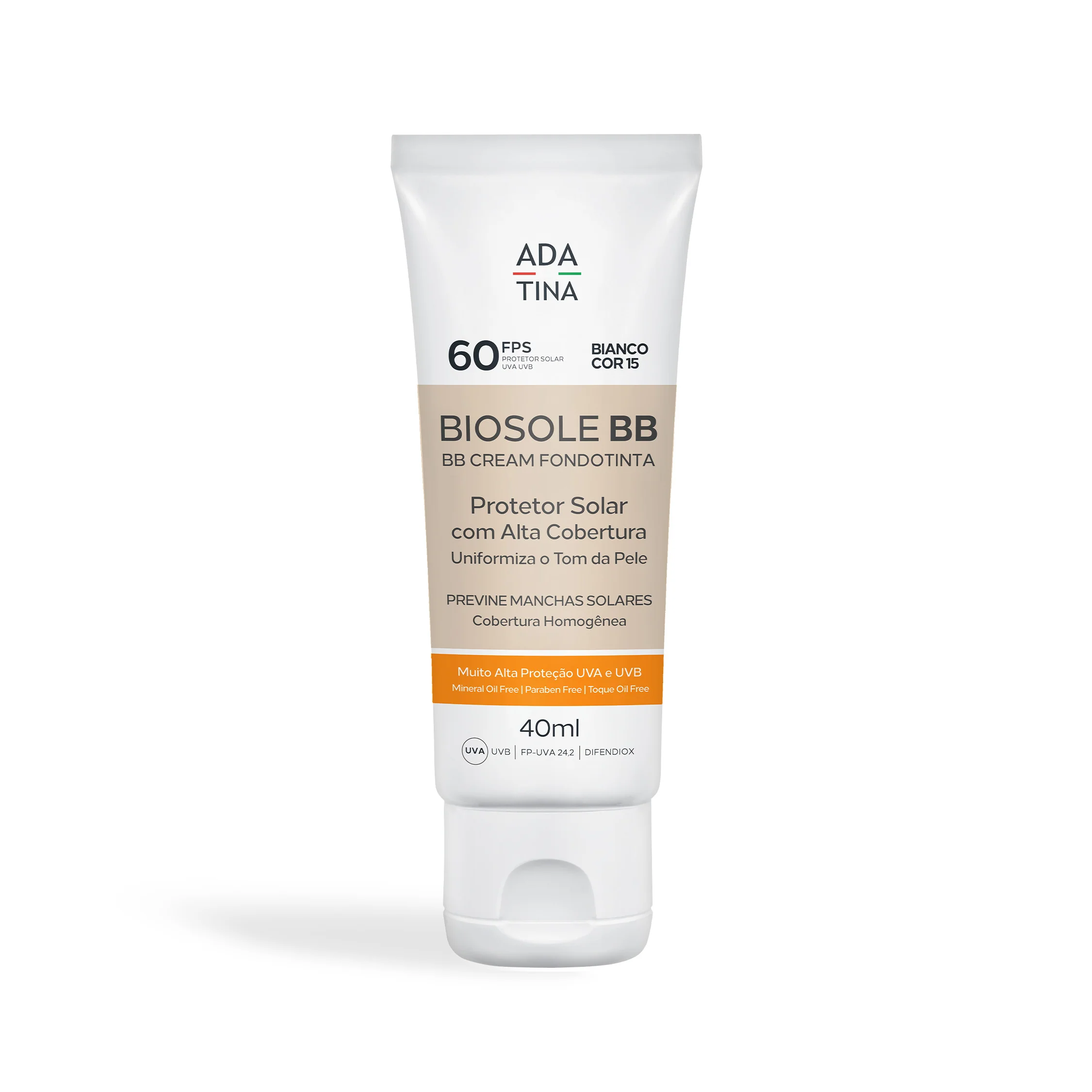 biosole-bb-cream-fps60-protetor-solar-alta-cobertura-ada-tina_1 Protetor Solar Facial 12HS com Cor Toque Seco e Alta Cobertura - Biosole BB Cream FPS 60 40ml - Imagem 1