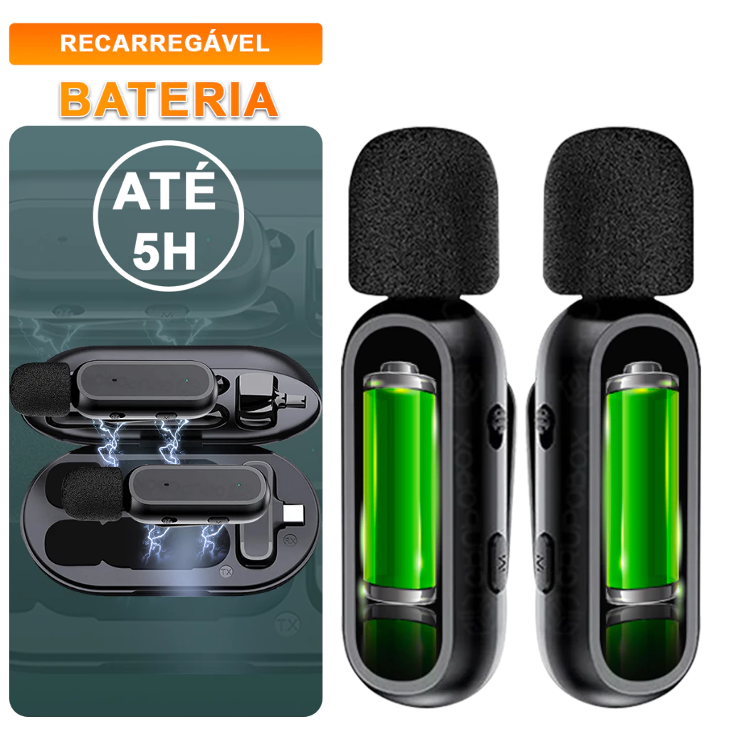 br-11134207-7r98o-m8xguo2vo7wi8c Microfone Lapela Duplo Sem Fio Case Recarregavel Tipo C Anti Ruido Vlog Gravação Profissional - Imagem 1