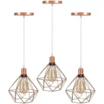 Kit 3 Pendente Aramado Diamante Luminária Lustre Teto Retro Industrial Preto