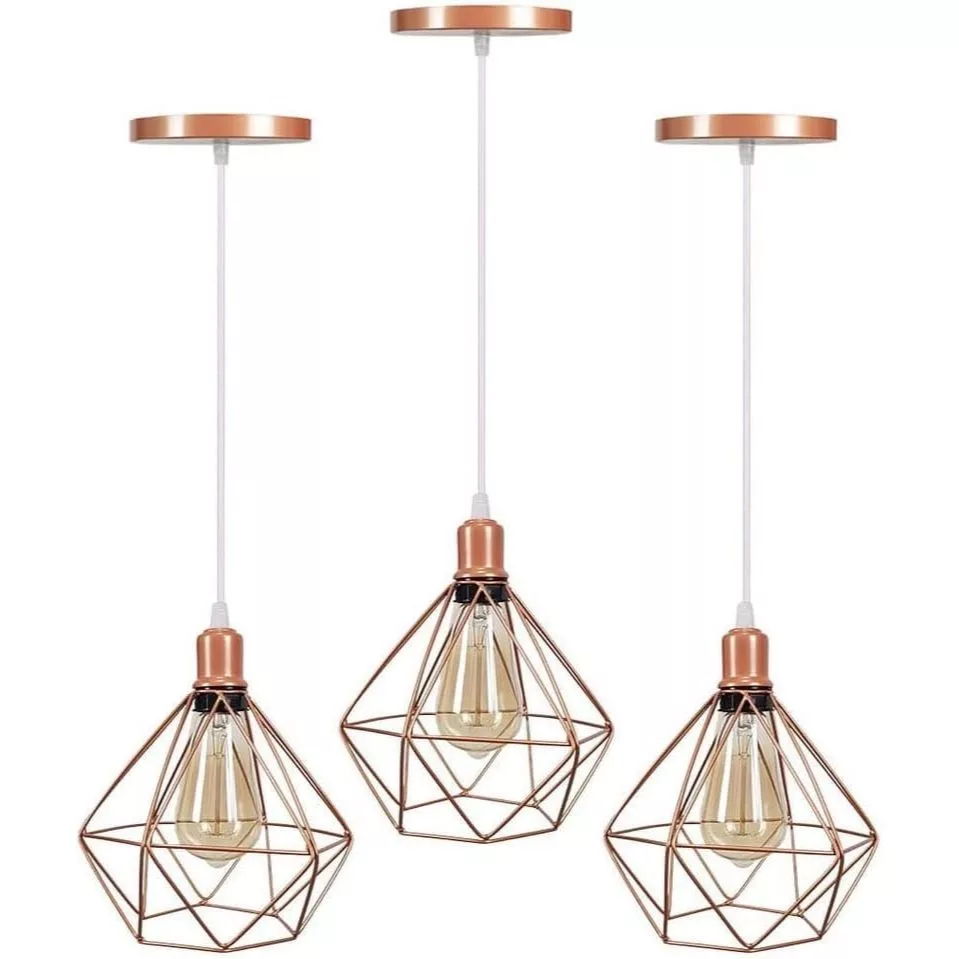 br-11134207-81z1k-mg4b9l4jgrut0c Kit 3 Pendente Aramado Diamante Luminária Lustre Teto Retro Industrial Preto - Imagem 1