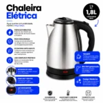 Jarra Eletrica Inox 1.8L Ferve | Base Giratoria 360 Desligamento Automatico 1000W 1500W - Imagem 2