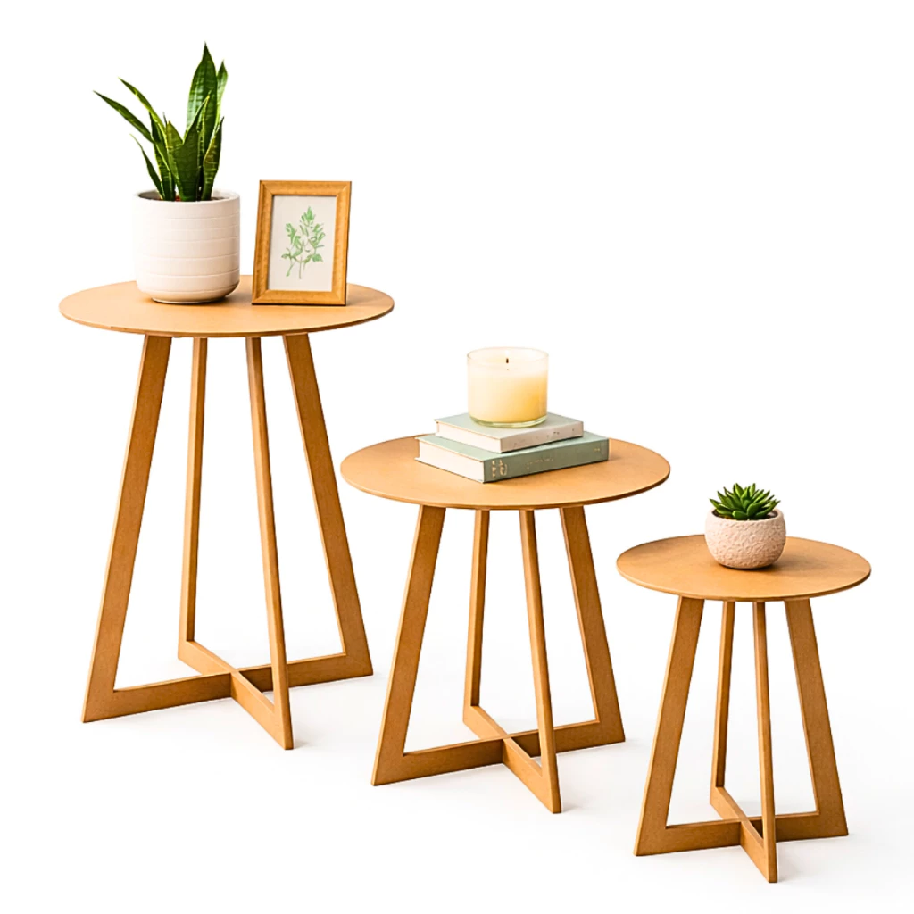br-11134207-820lk-mm88db5yvldw77 Kit 3 Mesinhas Lateral Decoração | Pé Cruz Madeira MDF - Imagem 1