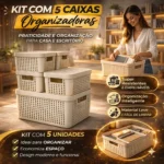 Kit 5 Caixas Organizadoras com Tampa Cesto Grande de Plástico 2 Litros 4,5 Litros 17 Litros - Imagem 9