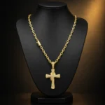 Cordão 6mm Cadeado + Pingente Cruz - Banhado a Ouro 18k