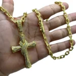 Cordão 6mm Cadeado + Pingente Cruz - Banhado a Ouro 18k - Imagem 2