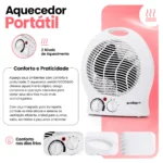 Aquecedor Elétrico Portátil 1500W Ar Quente 110v - Imagem 3
