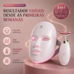 Kit Máscara LED 7 Cores Fototerapia 90 LEDs + Massageador Facial LED Vibratório para Rosto e Pescoço Sem Fio USB - Imagem 4