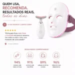 Kit Máscara LED 7 Cores Fototerapia 90 LEDs + Massageador Facial LED Vibratório para Rosto e Pescoço Sem Fio USB - Imagem 6
