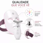 Kit Máscara LED 7 Cores Fototerapia 90 LEDs + Massageador Facial LED Vibratório para Rosto e Pescoço Sem Fio USB - Imagem 9