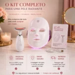Kit Máscara LED 7 Cores Fototerapia 90 LEDs + Massageador Facial LED Vibratório para Rosto e Pescoço Sem Fio USB - Imagem 7