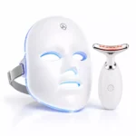 Kit Máscara LED 7 Cores Fototerapia 90 LEDs + Massageador Facial LED Vibratório para Rosto e Pescoço Sem Fio USB