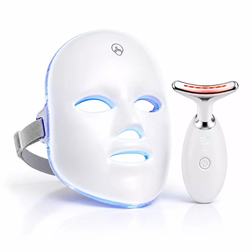 sg-11134201-8259x-mqqtqg4ikkqp19 Kit Máscara LED 7 Cores Fototerapia 90 LEDs + Massageador Facial LED Vibratório para Rosto e Pescoço Sem Fio USB - Imagem 1