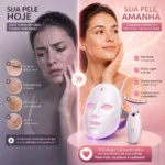 Kit Máscara LED 7 Cores Fototerapia 90 LEDs + Massageador Facial LED Vibratório para Rosto e Pescoço Sem Fio USB - Imagem 3